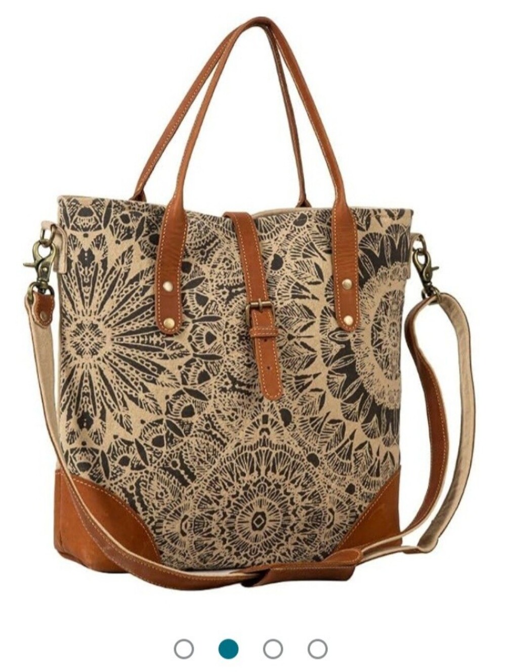 NWT Vintage Myra Bag Beige and Brown Canvas Tote with Leather Trim